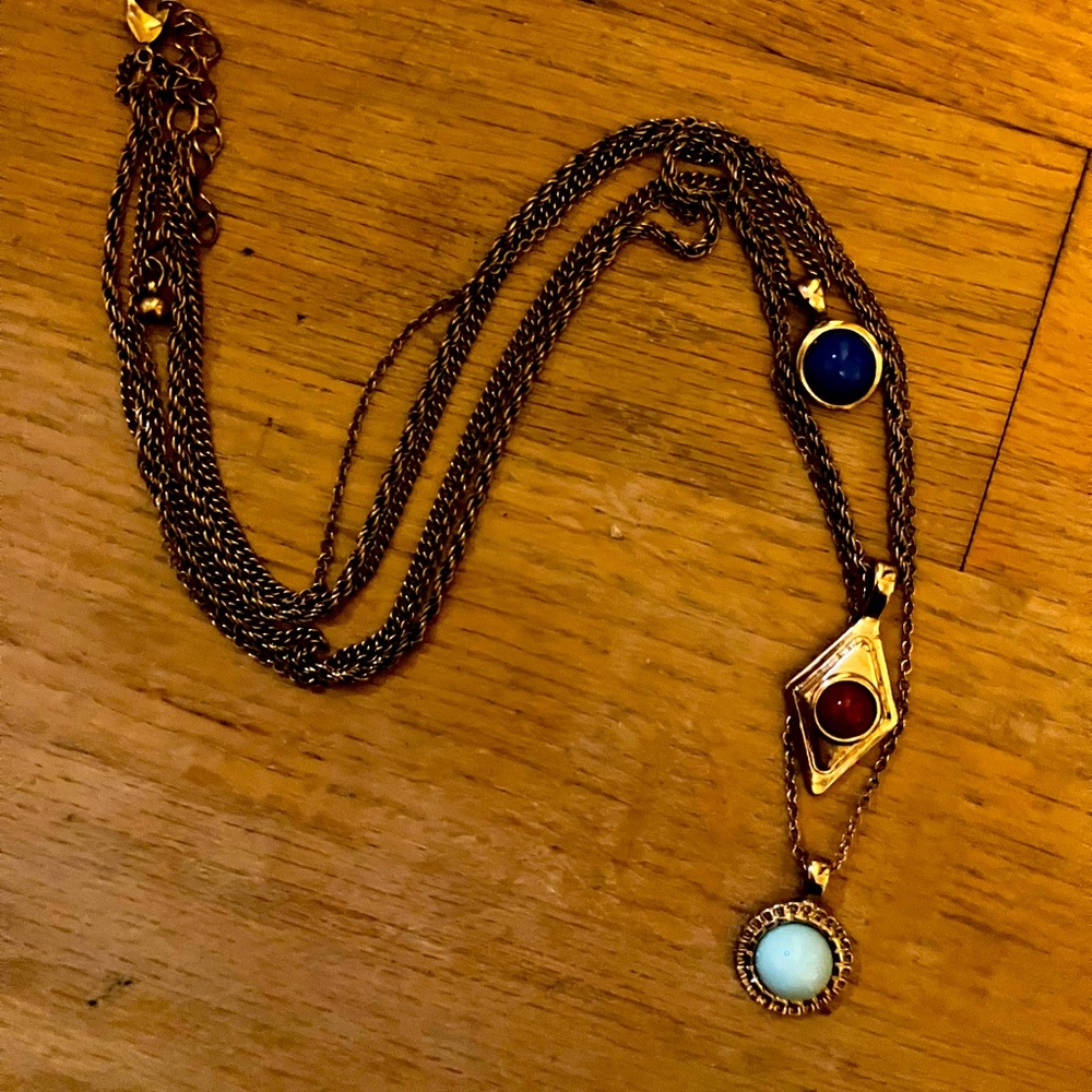 3 tier brass and stone necklace